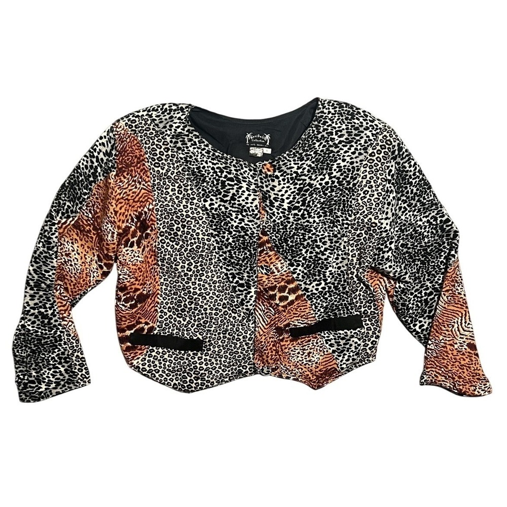 KosiBali Collection Women's S‎ Animal Print Patchwork Rayon Button Jacket Blazer